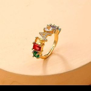 Colorful Zircon Letter Decor Ring